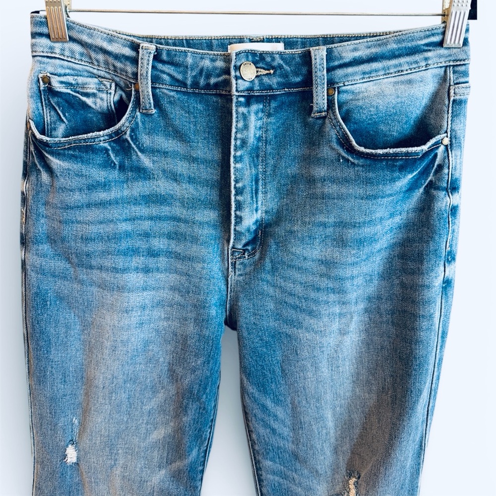 Petra Flare Jeans Size 13/30 Medium Wash High Rise Distressing Stretch - Picture 4 of 13